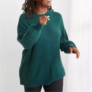 AERIE Buttercream Ribbed Crewneck Sweater in Emerald Green size Small